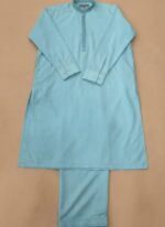Men's Elegant Aqua Embroidered Kurta Pajama Set - Image 2