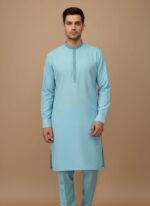 Men's Elegant Aqua Embroidered Kurta Pajama Set