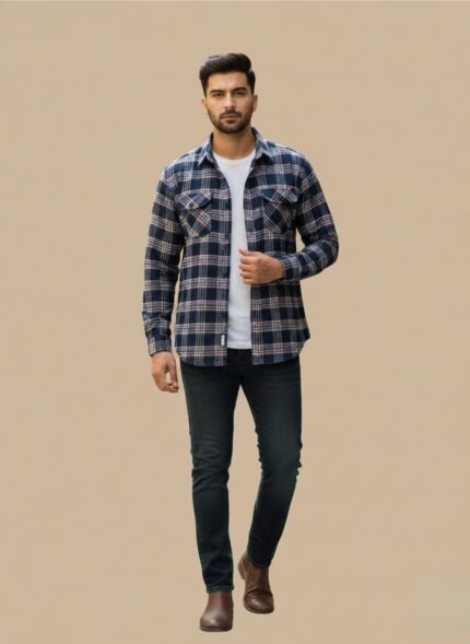 Men's Navy & Red Plaid Flannel Shirt