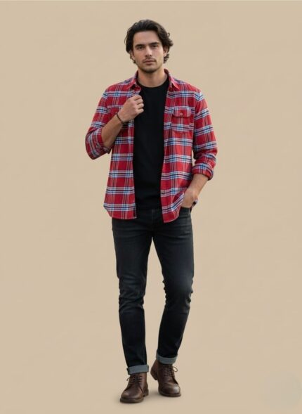 Men's Red & Blue Plaid Flannel Shirt