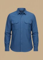 Men's Stylish Blue Textured Button Up Shirt - Image 2