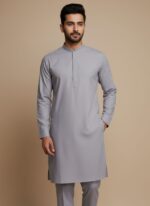 Men's Premium Grey Embroidered Kurta Pajama Set