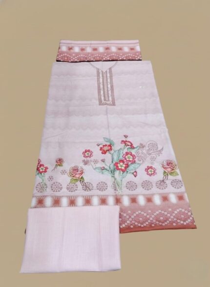 Printed Khaddar Suit unstitched 3-piece fabric set for winter, featuring a [Color] base, printed shirt, and solid colored khaddar trouser and dupatta.