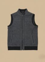 Men's Quilted Vest - Charcoal Stand Collar Gilet - Image 2