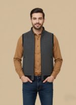 Men's Quilted Vest - Charcoal Stand Collar Gilet