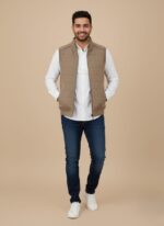 Men's Padded Vest - Khaki Full-Zip Stand Collar Gilet