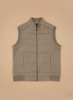 Men's Padded Vest - Khaki Full-Zip Stand Collar Gilet - Image 2