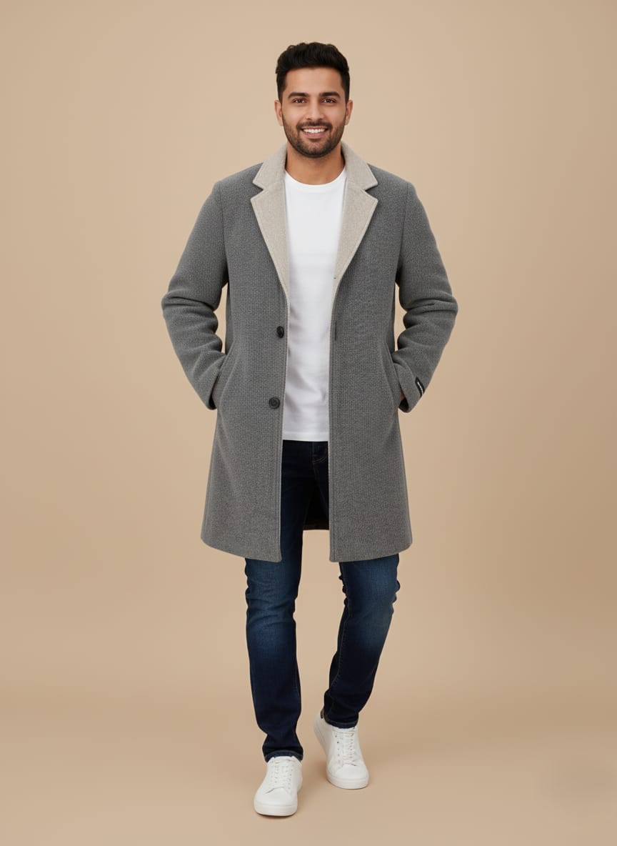WhatsApp Image 2025-10-22 at 5.47.30 PM (2) Men's Wool Blend Coat - Classic Grey Overcoat - Image 1