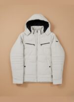 Men's Puffer Jacket - White Hooded Winter Coat with Zip Pockets - Image 2