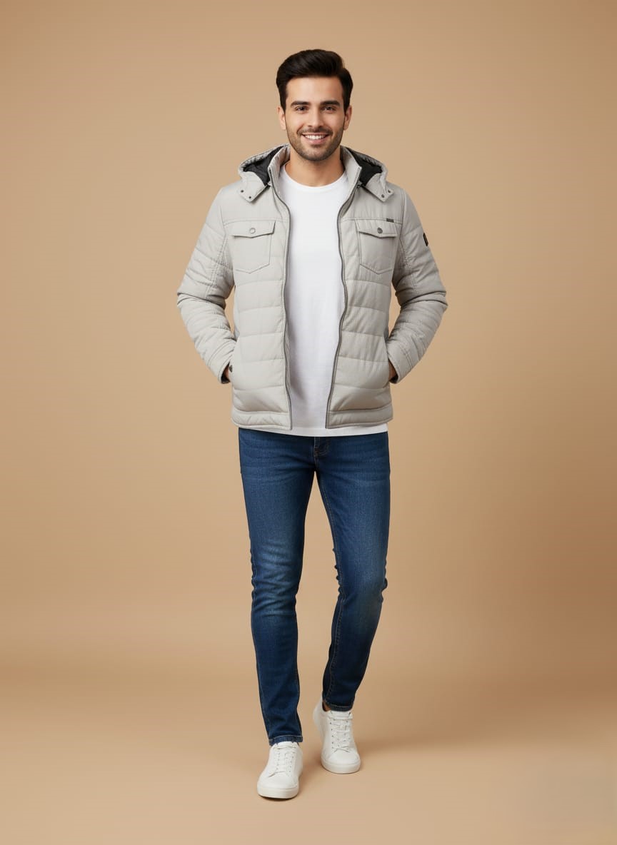 WhatsApp Image 2025-10-22 at 5.47.31 PM Men's Puffer Jacket - White Hooded Winter Coat with Zip Pockets - Image 1
