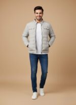 Men's Utility Jacket - Light Grey Quilted Field Jacket with Pockets
