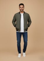 Men's Bomber Jacket - Olive Green Full-Zip Casual Lightweight Coat