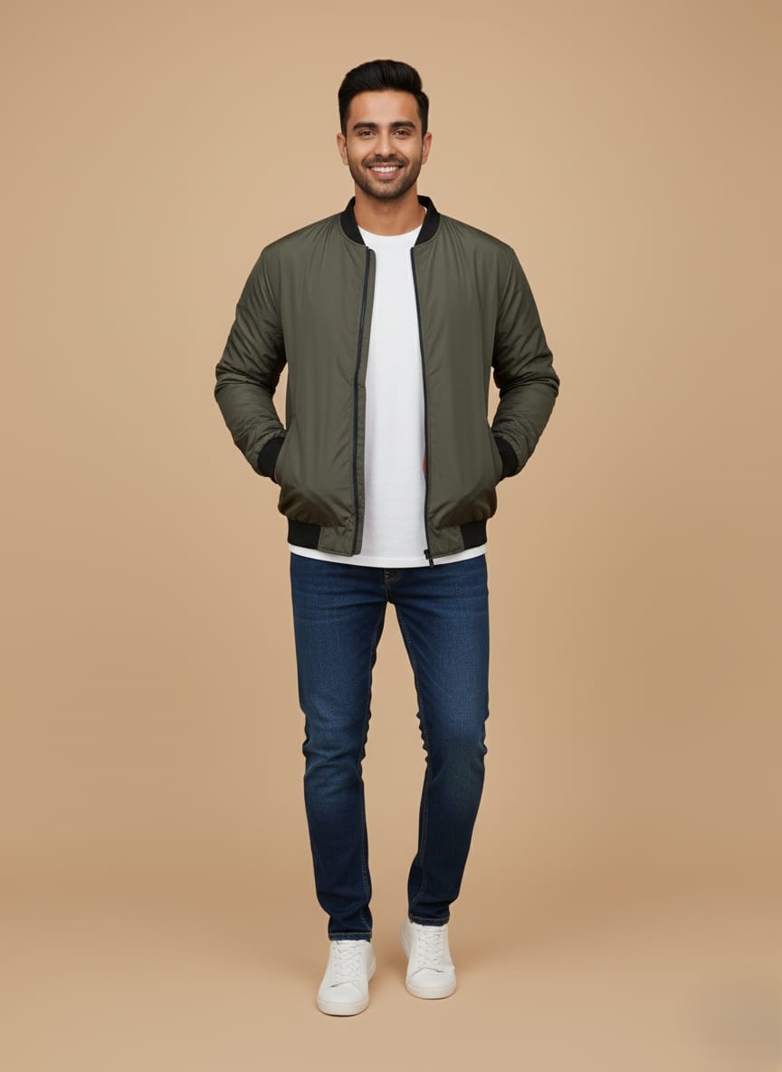 WhatsApp Image 2025-10-22 at 5.47.32 PM (2) Men's Bomber Jacket - Olive Green Full-Zip Casual Lightweight Coat - Image 1