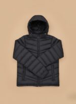 Men's Black Puffer Jacket - Hooded Winter Coat - Image 2