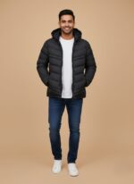Men's Black Puffer Jacket - Hooded Winter Coat