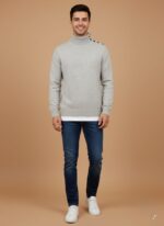 Men's Turtleneck Sweater - Grey Knit Pullover