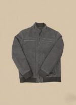 Men's Casual Jacket - Grey Full-Zip Stand Collar Knit Blouson - Image 2