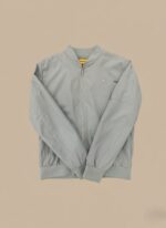 Men's Lightweight Bomber Jacket - Light Grey Full-Zip Casual Coat - Image 2