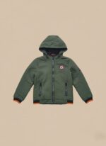 Kids Hooded Jacket - Olive Green Winter Coat with Orange Trim - Image 2