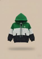 Kids Color Block Hoodie - Green, Grey & Black Full-Zip Sweatshirt - Image 2