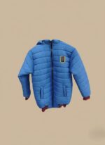 Kids Puffer Jacket - Blue Hooded Winter Coat with Striped Trim - Image 2