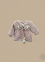 Kids Pink Coat - Girls' Plush Jacket with Floral Collar & Bunny Charm - Image 2