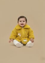 Kids Yellow Coat - Girls' Plush Faux Fur Jacket with Pouch & Butterfly