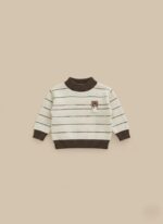Kids Striped Sweater - Cream & Brown Knit Pullover with Animal Patch - Image 2