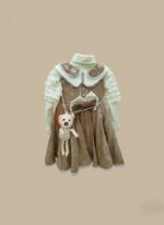 Girls Party Dress - Brown & Cream Vintage-Style Dress with Bear Charm - Image 2