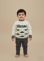 Kids Graphic Sweater - Cream Knit Pullover with Textured Design