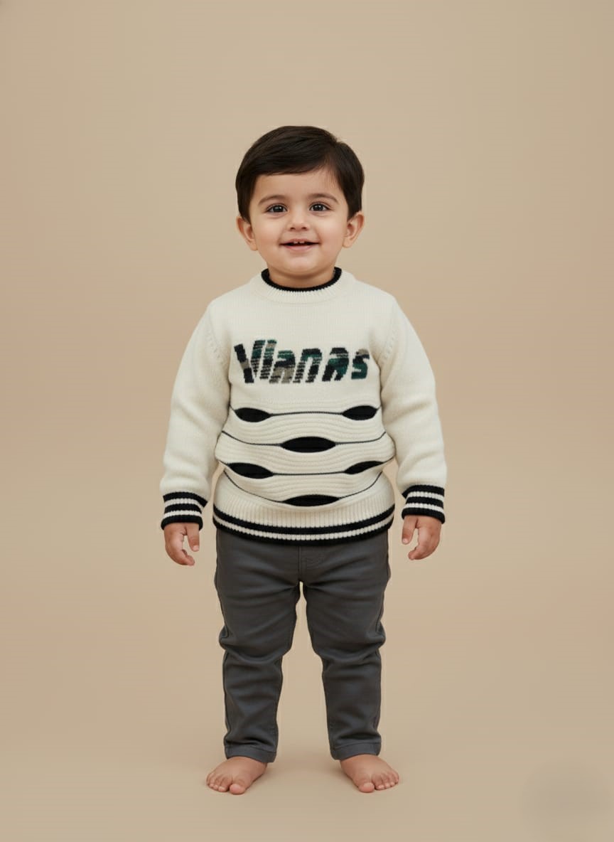 WhatsApp Image 2025-10-29 at 7.07.30 PM (1) Kids Graphic Sweater - Cream Knit Pullover with Textured Design - Image 1