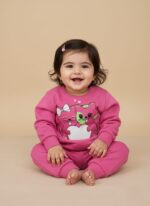 Kids Pink Sweatshirt - Girls' Crew Neck Pullover with Cat Graphic