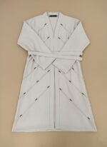 Elegant Grey Modest Abaya Dress with Belted Waist - Image 2