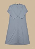 Classic Grey Simple Abaya Design with Pleated Front - Image 2