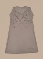 Taupe Lace Sleeve Abaya Dress with Grey Hijab - Image 2