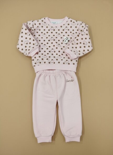 Adorable Girls Pink Tracksuit - Polka Dot Sweatshirt