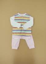 Adorable Baby Striped Sweater & Pink Leggings Set - Image 2