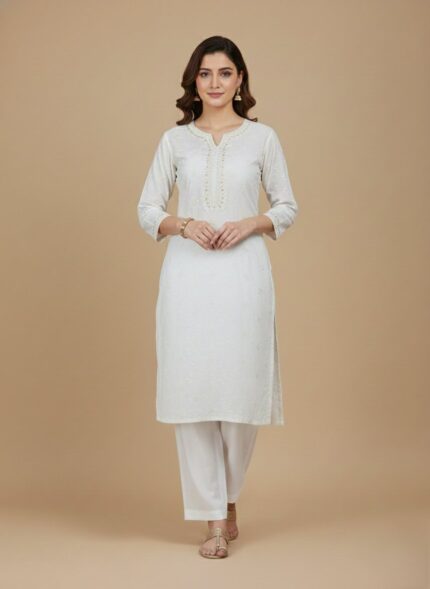 Folded white uniform pants with an elastic waistband, suitable for professional workwear.