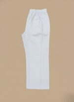 Folded white uniform pants with an elastic waistband, suitable for professional workwear.