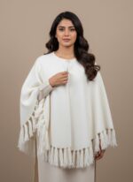 Women's Elegant White Knit Fringe Cape Sweater