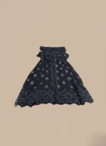 Women's embellished maxi dress with intricate silver detailing and a long, flowing design, folded on a light background.