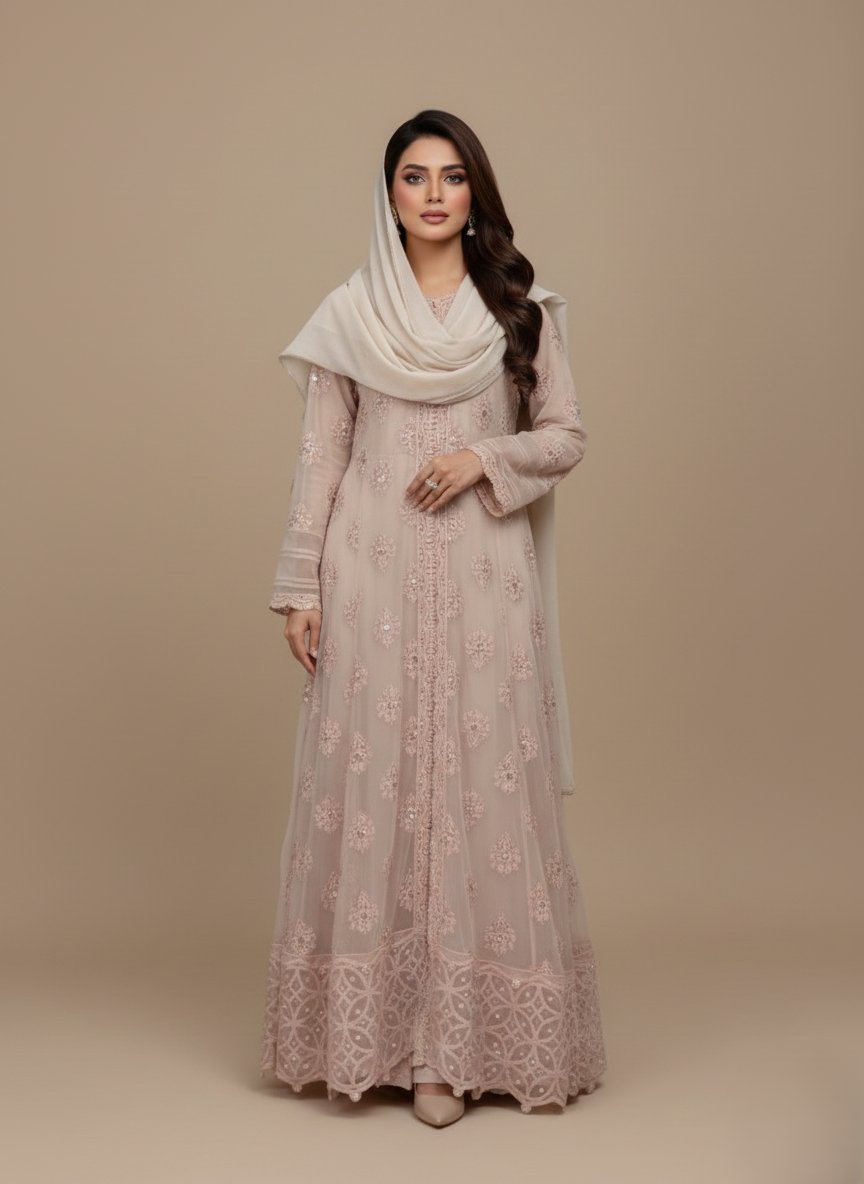 Women's Embellished Maxi Dress - Long Evening Gown with Intricate Detailing - 4 Women's embellished maxi dress with intricate silver detailing and a long, flowing design, folded on a light background.