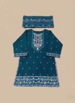 Women's Embroidered Cotton Teal Suit 3-Piece - Image 2