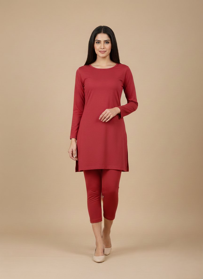 Women's Premium Soft Cotton Red Leggings - Everyday Comfort & Style - 1 Folded red leggings made from soft cotton, ideal for women seeking comfortable and stylish everyday wear.