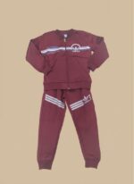 Classic Boys Sports Tracksuit - Maroon Zip Jacket & Joggers with Stripes - Image 2