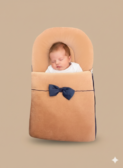 Brown velour baby sleeping bag with stitched finish Newborn winter sleeping bag front view Soft padded baby sleeping bag for cold weather Unisex baby sleep bag with cozy design Warm velour sleeping bag for newborn comfort Baby Sleeping Bag