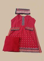 Red 3 Pc Stitched Khaddar Suit - Image 2