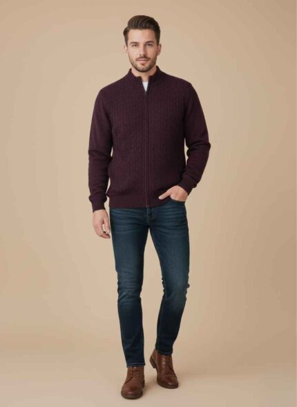 Maroon whool sweater for men with premium stitched texture Charcoal gray winter sweater for men by Gelani's brand Light gray whool sweater for men in free size fit Close-up of premium whool fabric and stitched seams on winter wear Stylish men's whool sweater in maroon color for Pakistan winter whool sweater for men