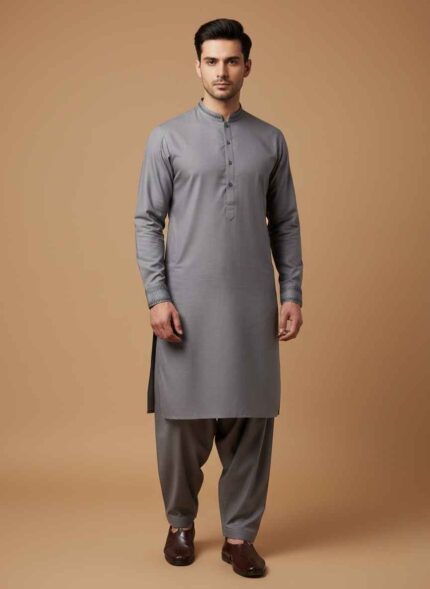 Main Image: Folded Gray British Wool Unstitched Suit for Men by Gelani’s. Fabric Detail: Close-up texture of gray mix wool fabric for men's winter suits. Packaging View: Gelani’s premium packaging for unstitched men's winter collection. Color Accuracy: True gray shade of British Wool unstitched fabric for Pakistani men. Brand Label: Authentic Gelani’s brand tag on unstitched winter wool fabric. Unstitched Suit for Men