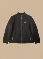 Classic Beige Men's Bomber Jacket with Black Trim and Zip Pockets - Image 3